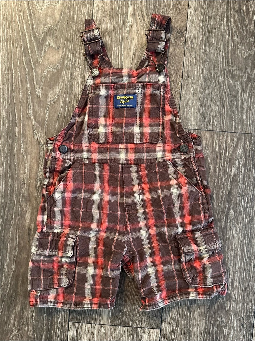 Baby Boy Oshkosh 24 Month Vestbak Orange & Brown Plaid Overalls Vintage